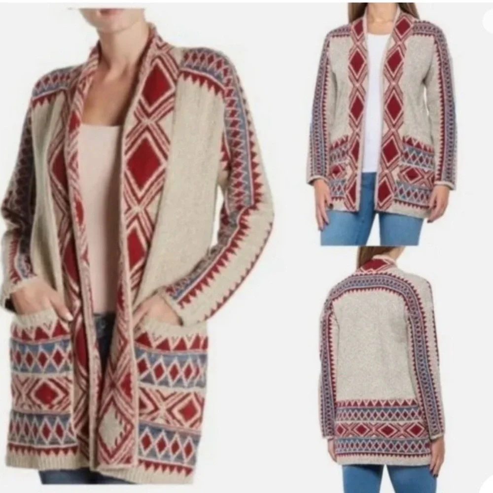 Lucky Brand Aztec Southwestern Cardigan Women’s Small Boho Open Front